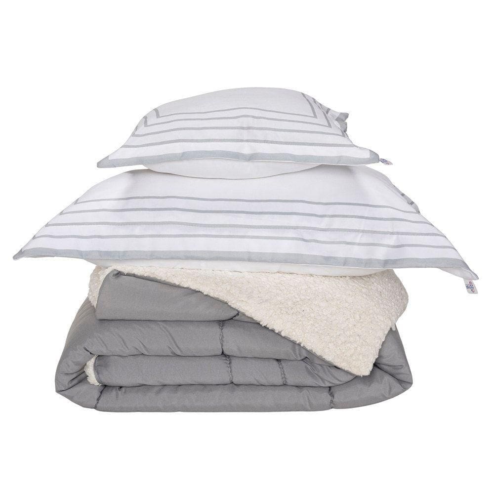 Kit Edredom Solteiro Coberdrom Soft Hipercal/sherpa 3 Peças - Cinza