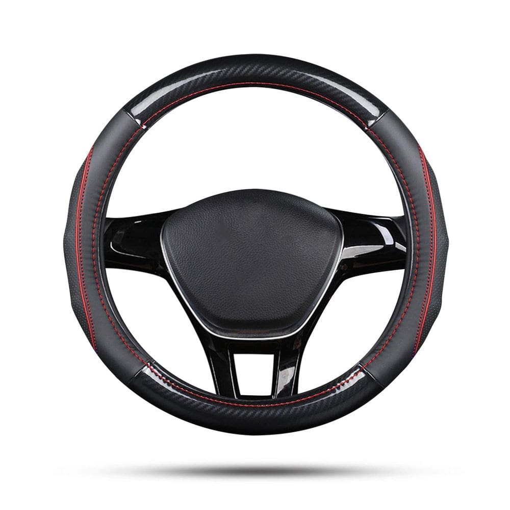 Tampa de volante de carro Ergocar Sport Carbon Fiber preto-vermelho