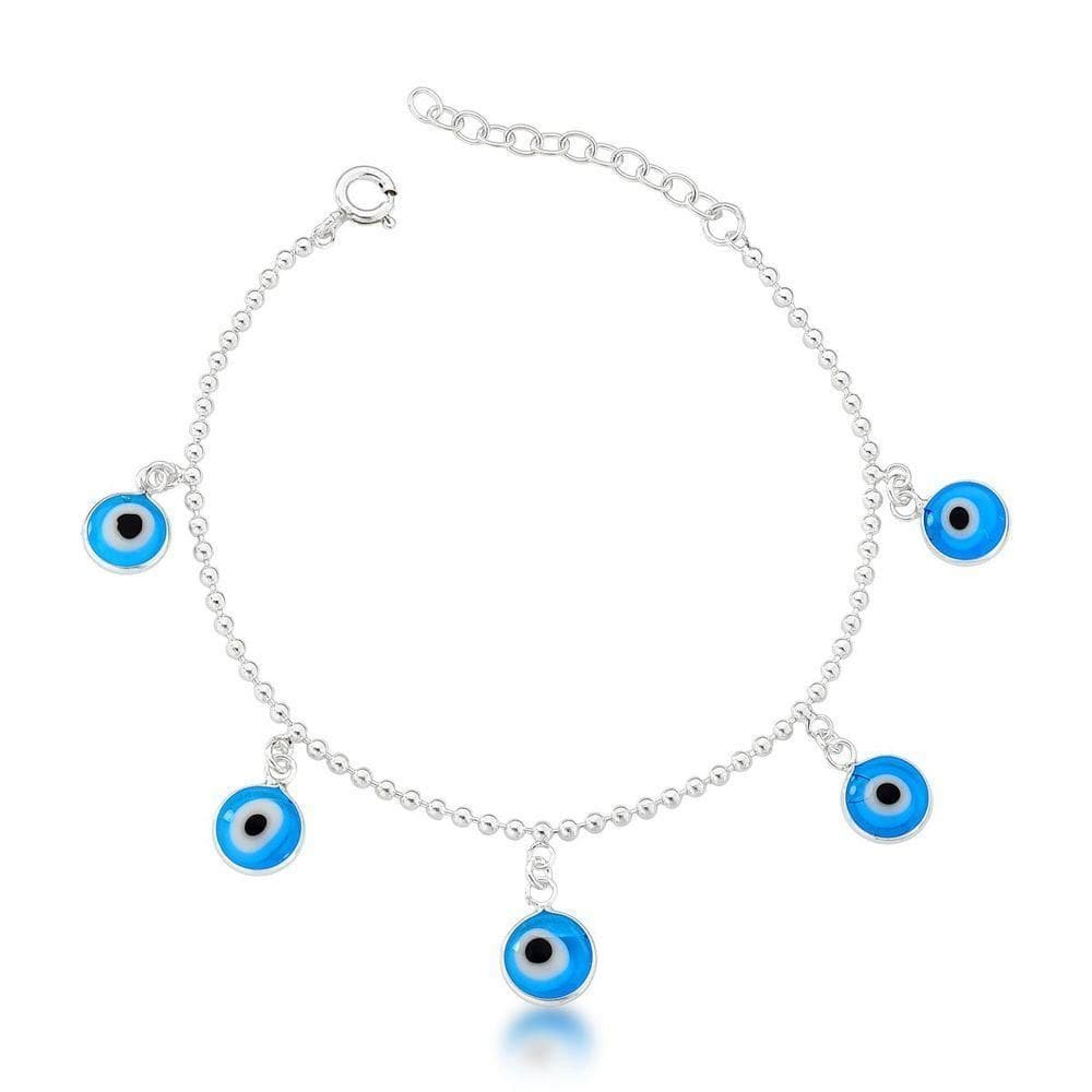 Pulseira De Prata 925 Com Pingentes De Olho Grego Azul