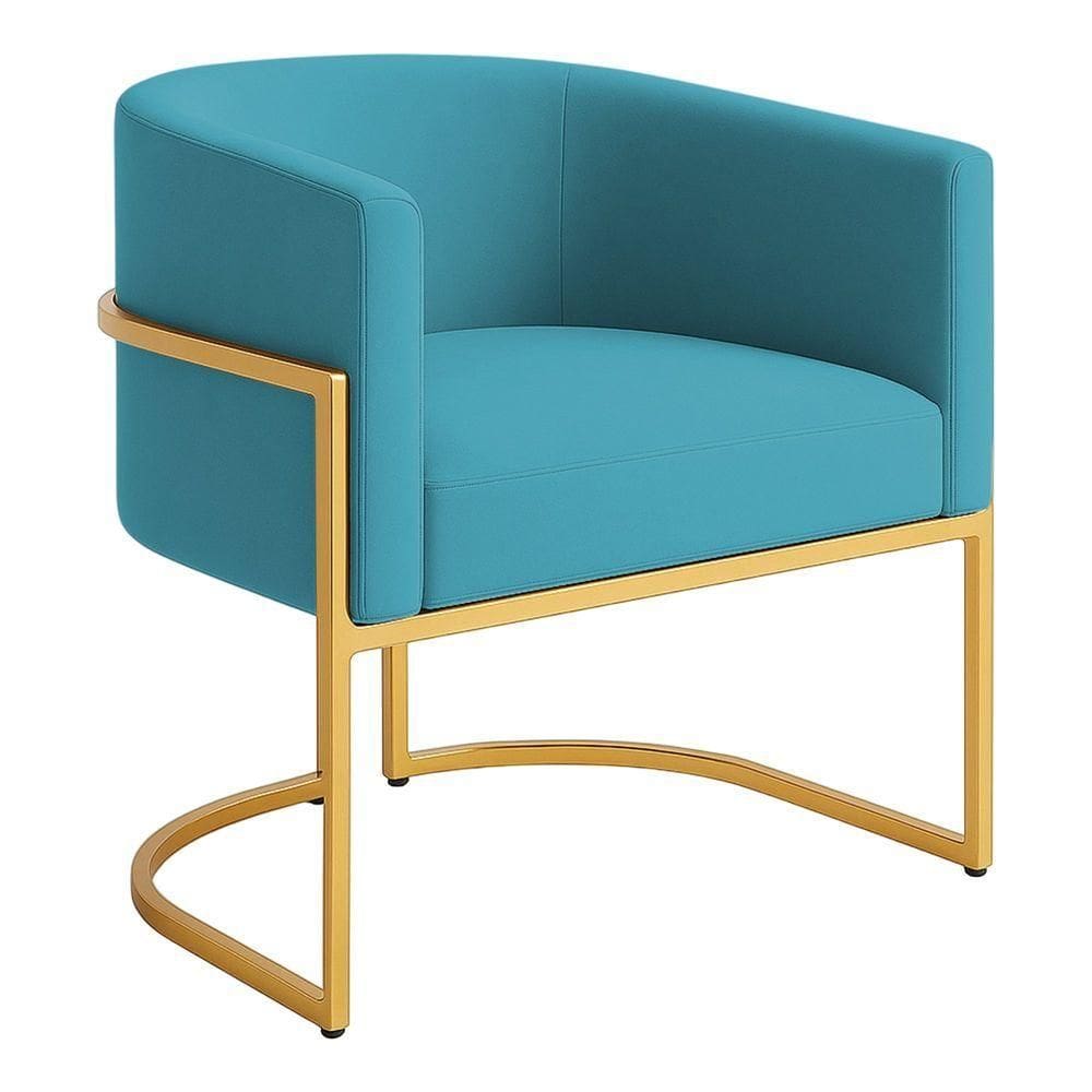 Poltrona Decorativa Luana Veludo Com Pés De Ferro Dourado 7 Decor Azul Turquesa