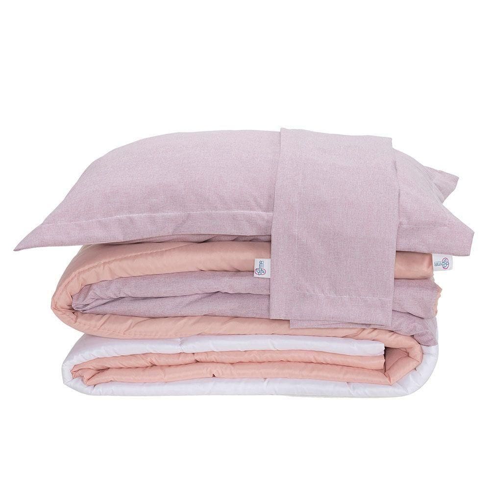 Kit Edredom King Colorful Dupla Face Linho E Hipercal 400 Fios 7 Peças - Rosa