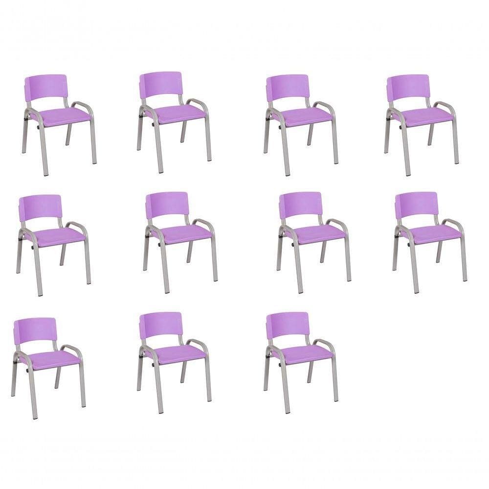 Kit 11 Cadeiras Infantil Iso Base Cinza Lilas