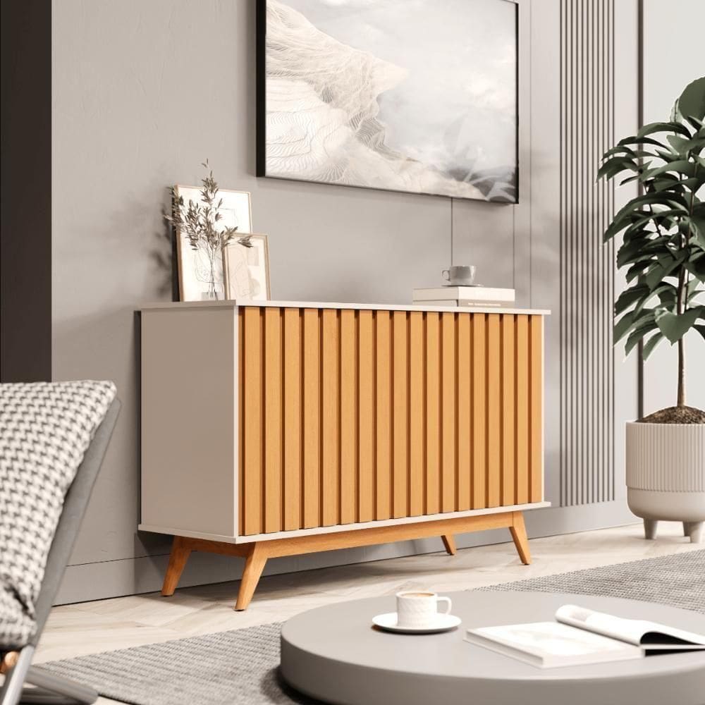 Balcao Buffet 3 Portas Ripado 1,36 Flora Off White Nature