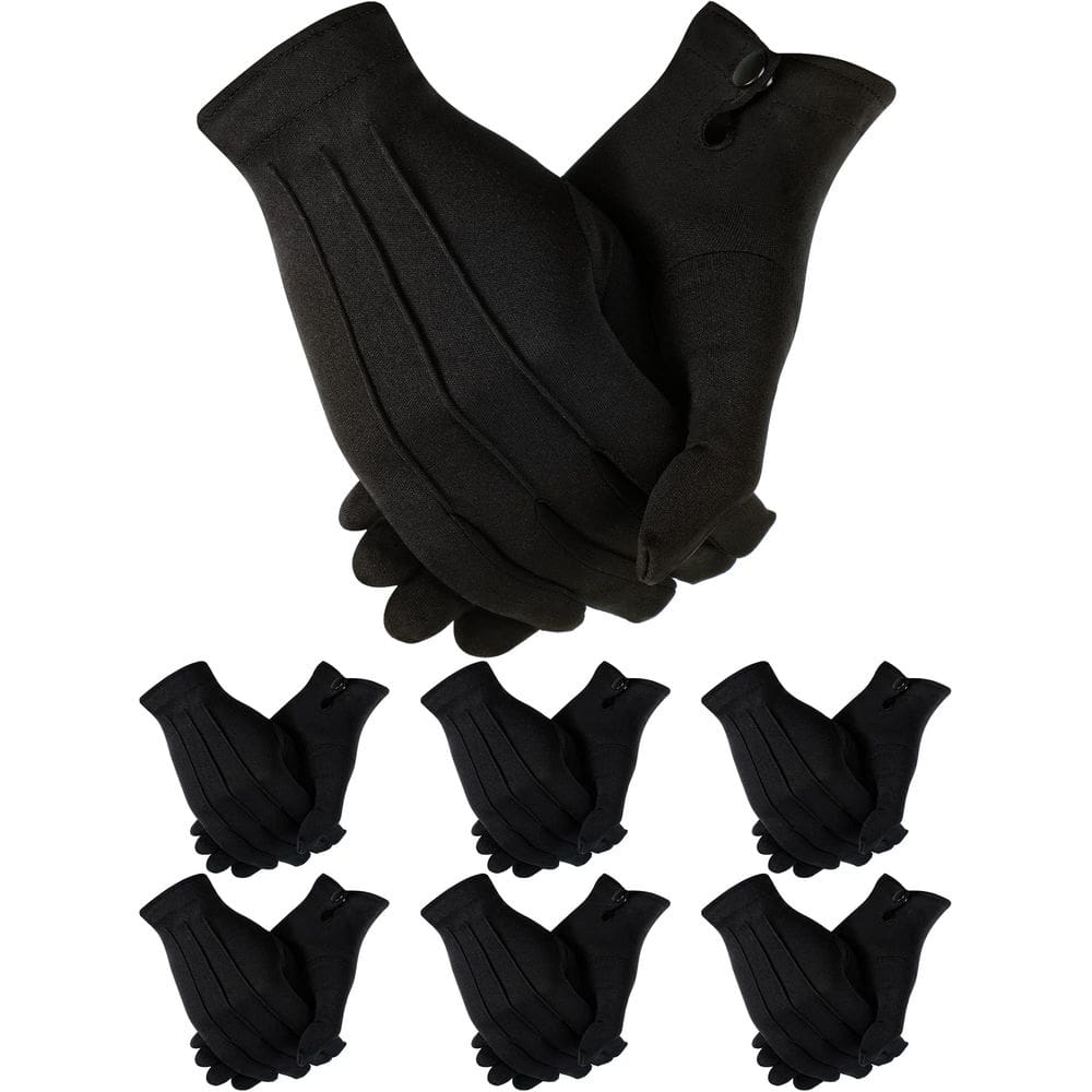 Luvas SATINIOR pretas de nylon e algodão para homens, 6 pares