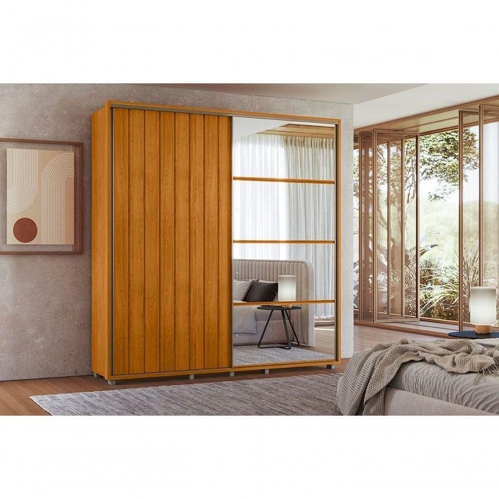 Guarda Roupa Monet 100% Mdf Com Espelho 2 Porta De Correr Com Amortecimento 4 Gavetas Com Corrediças