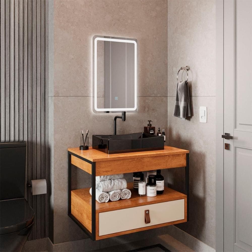 Gabinete Harley Cuba Torneira Espelho Retangular Led 50cm Nature/Off White