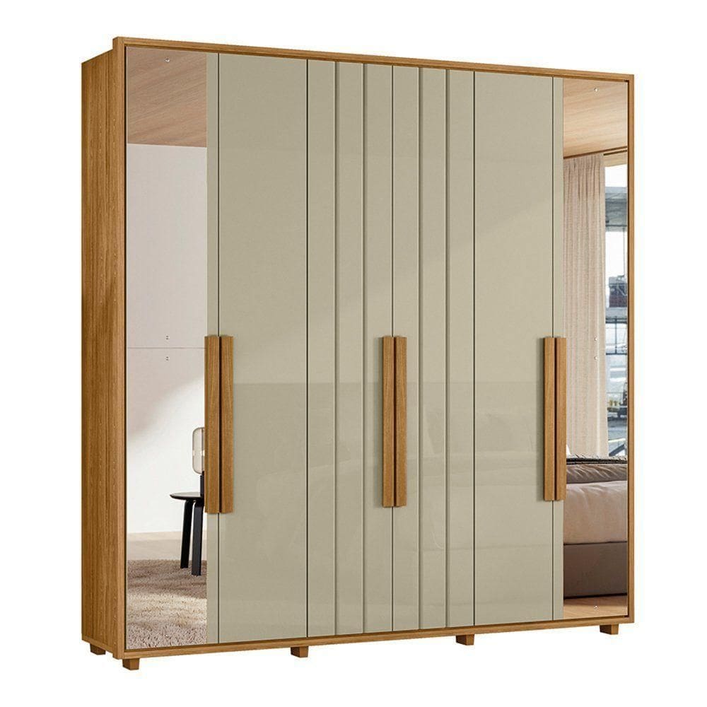 Guarda-roupa Casal Portinari Ripado 6 Portas 4 Gavetas 2 Portas C/ Espelho - 7 Decor Cumaru E Opala