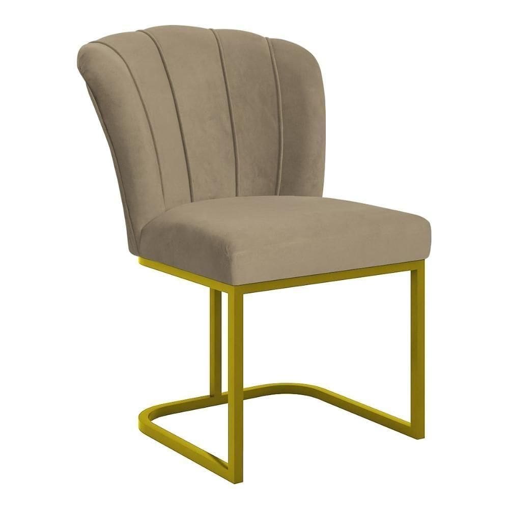 Cadeira Poltrona Flor Pés Metal Dourado Reforçado Sala De Jantar Capuccino