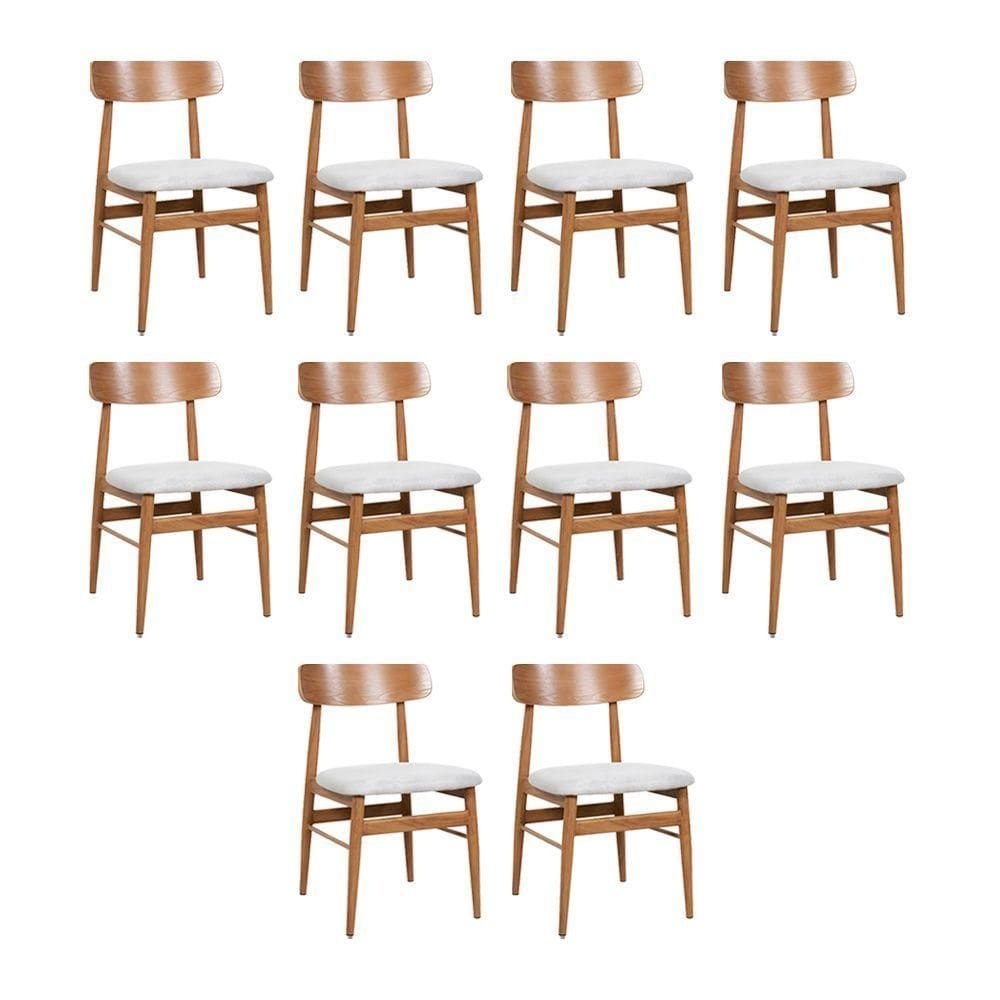 Kit 10 Cadeiras De Jantar Delta Estrutura Aço Carbono Laminado Natural Com Estofado Linho Cru