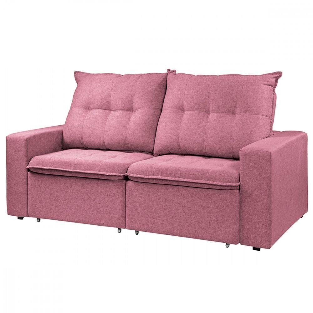 Sofá Para Sala Reclinavel Estofado Berlim 200cm Veludo Rosa
