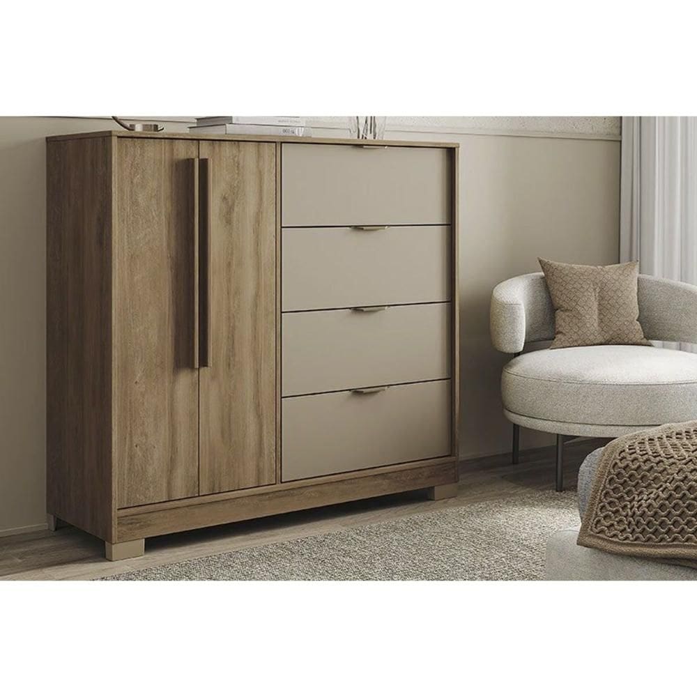 Cômoda de Quarto 1177 c/ 1 Porta e 4 Gavetas Freijo/Avela - Carraro