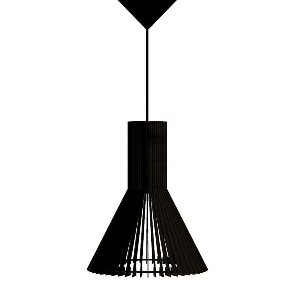 Luminária Teto Tipo Pendente Funil Mdf Completa - Preta