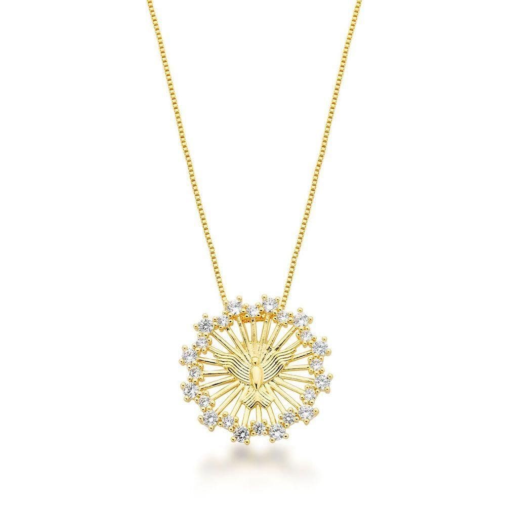 Colar Mandala Espirito Santo Zirconias Cristais Banhado Ouro 18k
