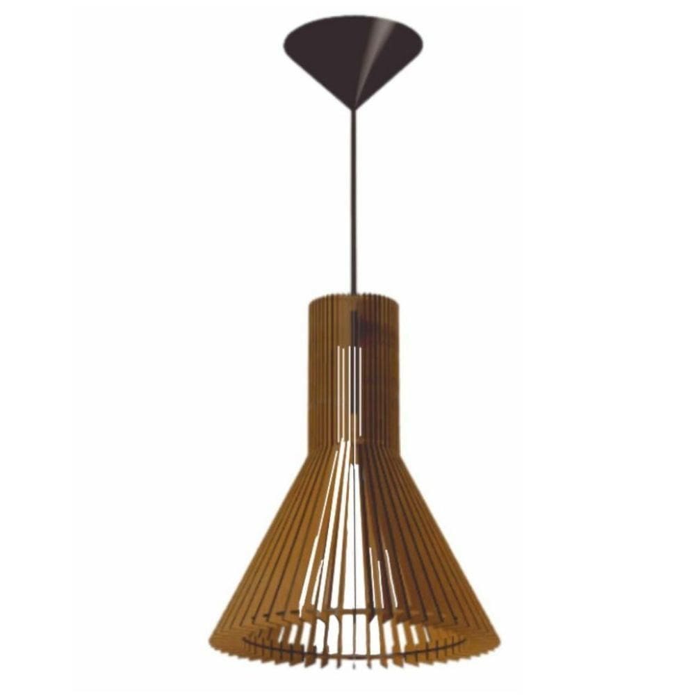 Luminária Teto Tipo Pendente Funil Mdf Completa - Marrom
