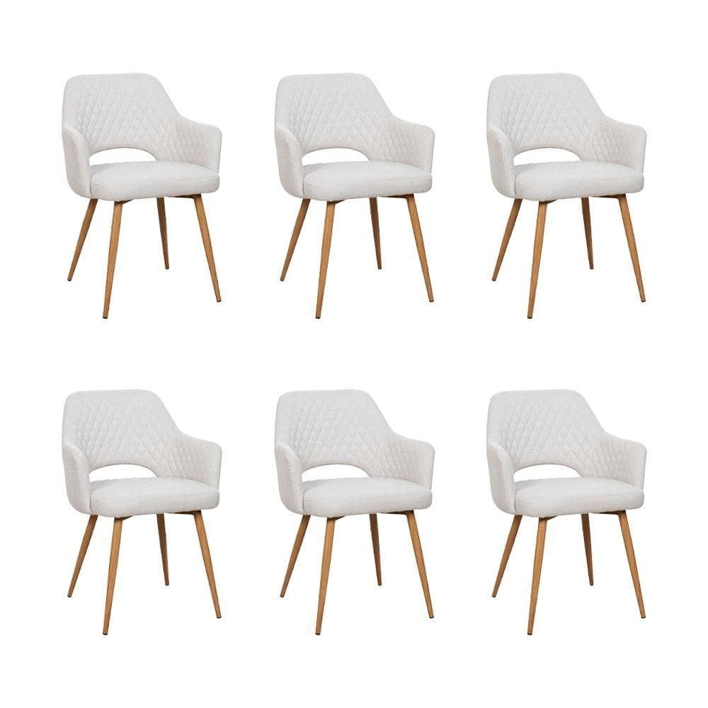 Kit 6 Cadeiras De Jantar Dakota Estrutura Aço Carbono Laminado Natural Com Estofado Linho Cru