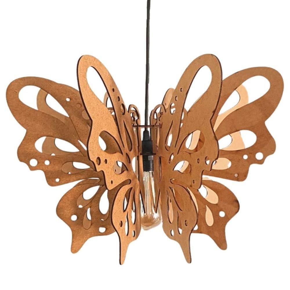 Luminária Teto Tipo Pendente Borboleta Mdf - Completa Mdf Cru