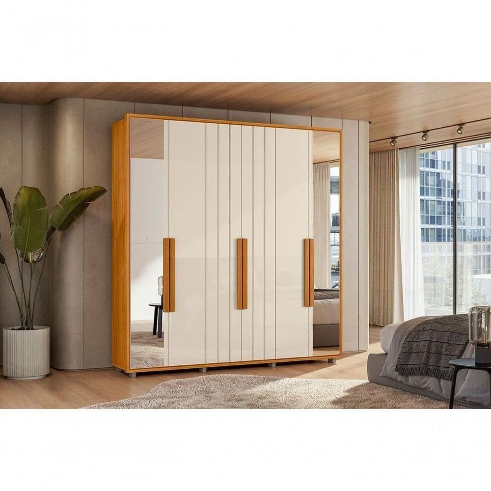 Guarda Roupa Portinari Com Espelho Mdf-6 Portas De Abrir Com Amortecimento 4 Gavetas Com Corrediças Teles