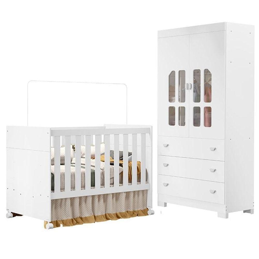 Berço Americano E Guarda Roupa Infantil Katatau Branco Acetinado - Reller
