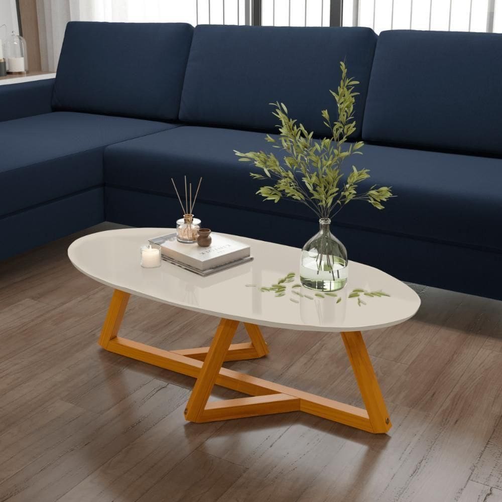Mesa De Centro Sala De Estar Classic Oval Off White