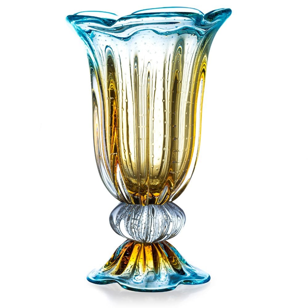 Vaso Decorativo Em Cristal Murano Azul Assinado São Marcos
