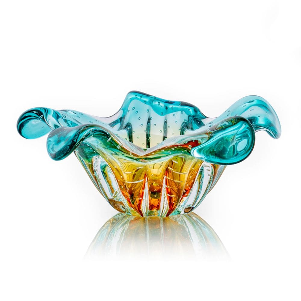 Centro De Mesa Em Cristal Murano Verde E Âmbar São Marcos