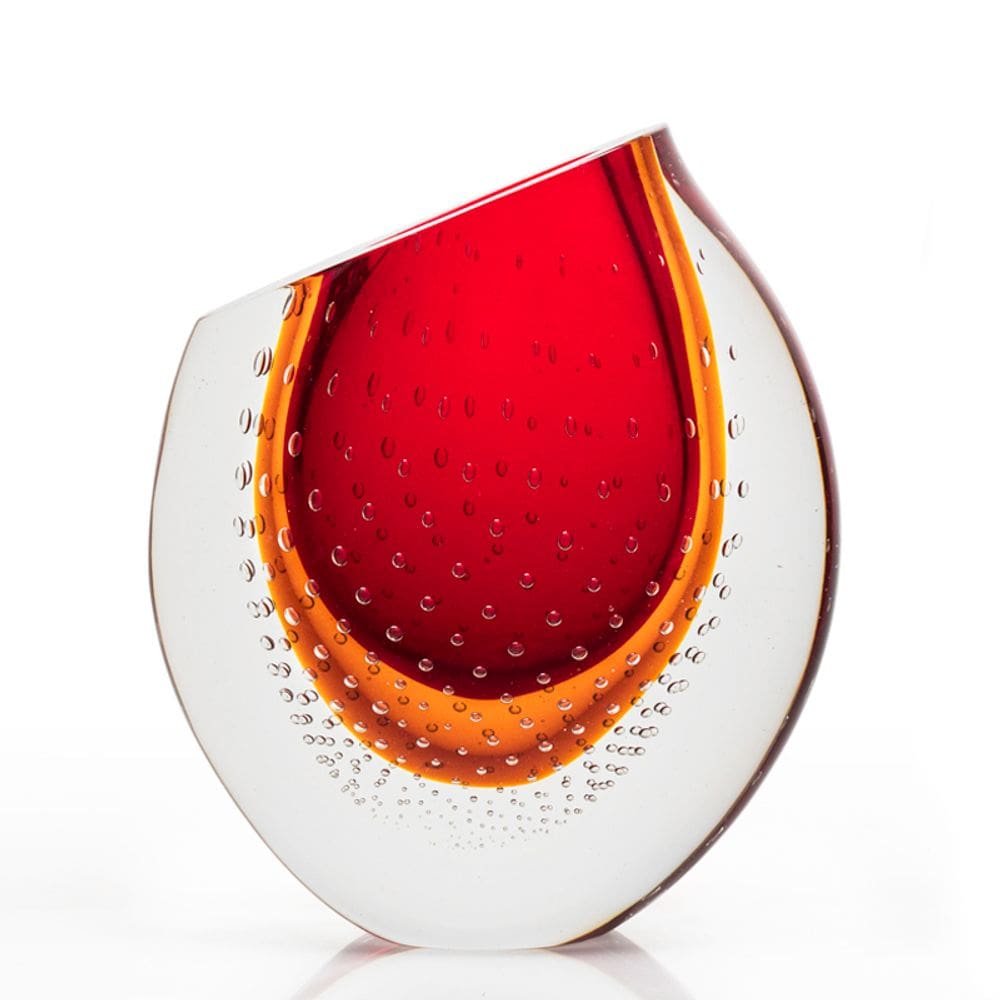 Vaso Em Cristal Murano Vermelho E Âmbar São Marcos