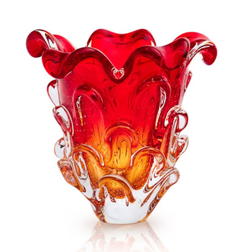 Vaso Em Cristal Murano Vermelho E Âmbar  São Marcos