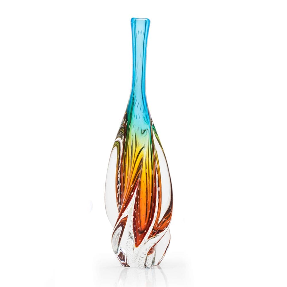 Vaso Em Cristal Murano Água Marinha E Âmbar  São Marcos