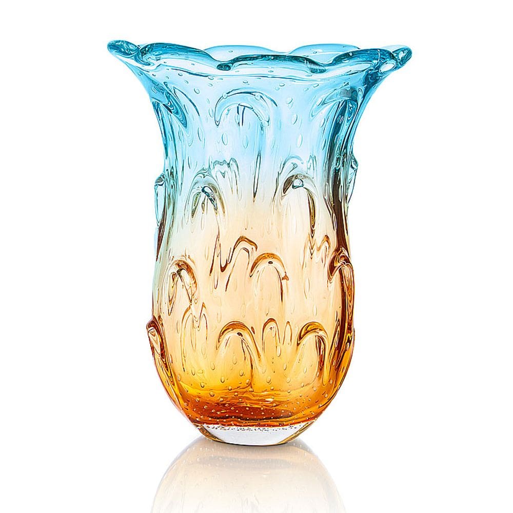 Vaso Em Cristal Murano Água Marinha E Âmbar São Marcos