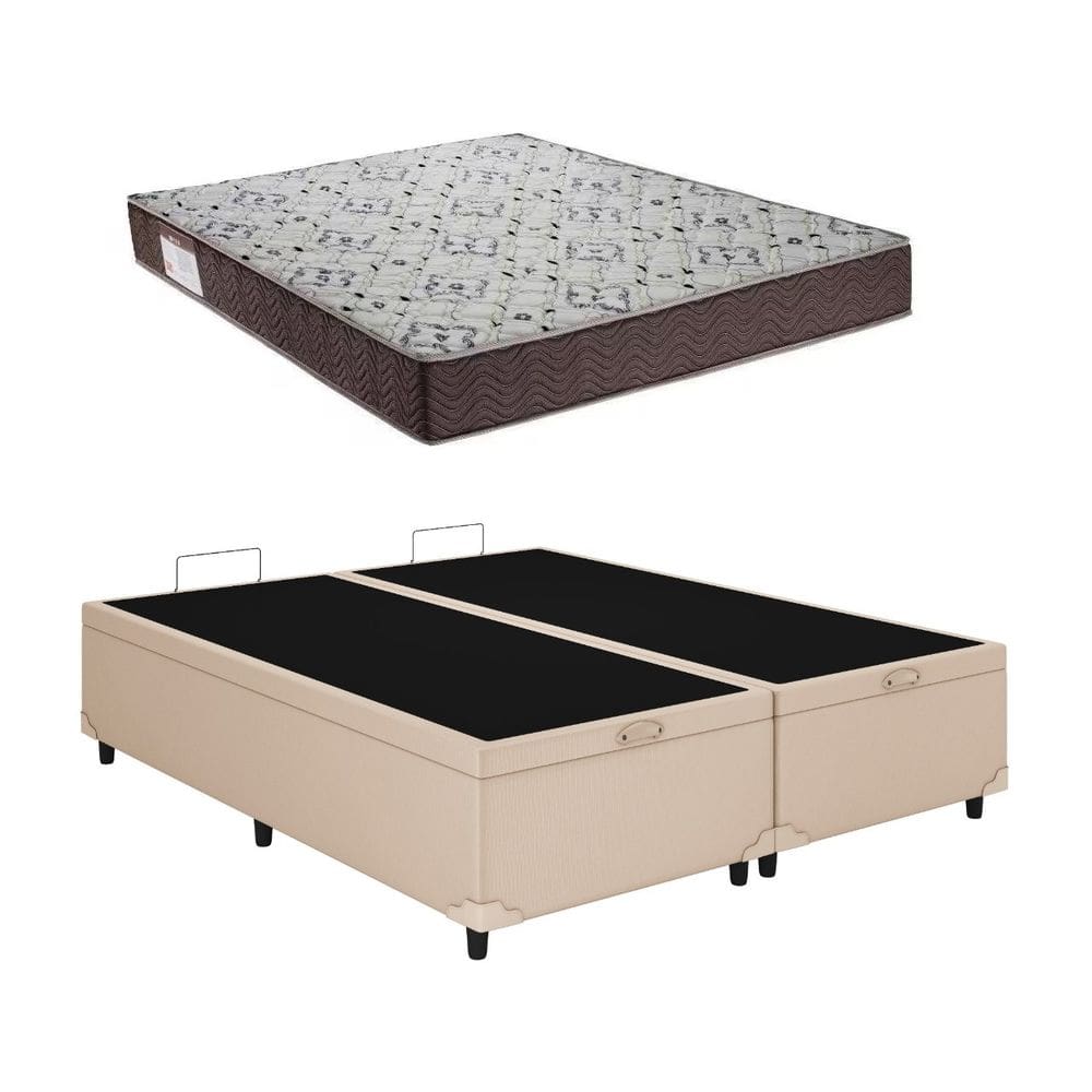 Cama Baú Queen Bipartido Bege Colchão ISO 150 D45 - Ortobom