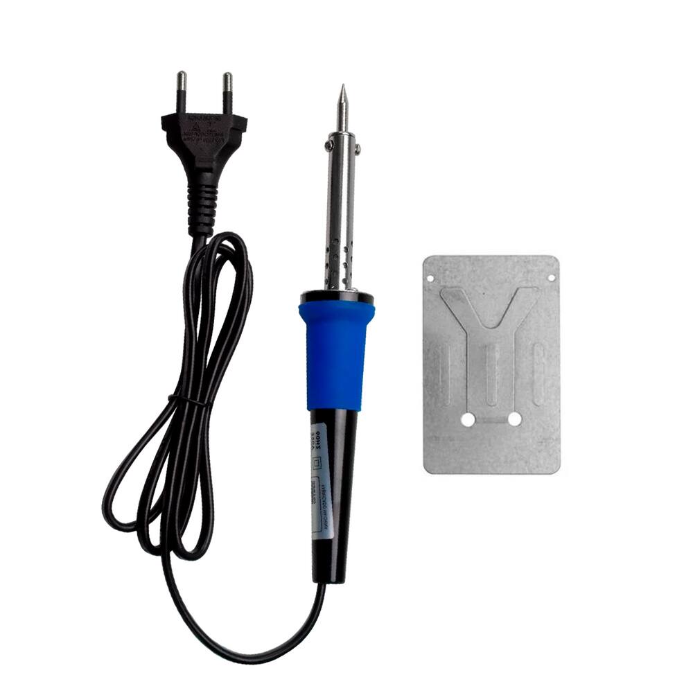 Ferro de Solda 127V com potência de 60W, temperatura de até 450°C, cabo de aproximadamente 1 metro e suporte incluso para facilitar o uso