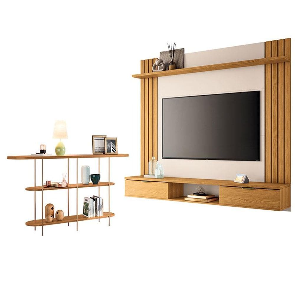 Painel para TV Suspenso Solus e Aparador Infinity Cinamomo Off White - HB Móveis