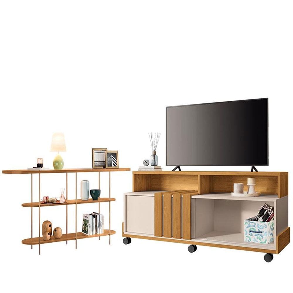 Rack Bancada Graci 1.3 com Aparador Infinity Cinamomo Off White - HB Móveis