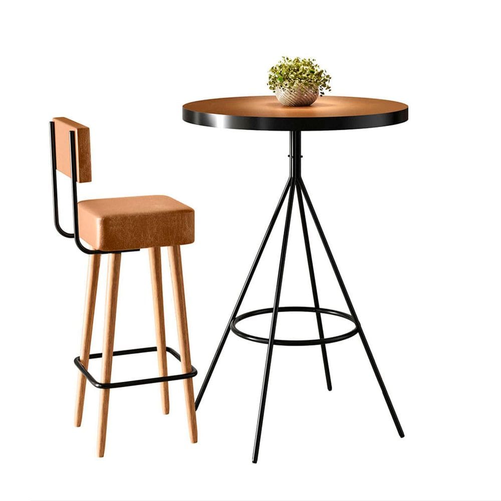 Mesa Bistrô Alta Detroit e 01 Banqueta Montreuil Assento Quadrado Com Encosto -Amarula - EdeCasaMóveis