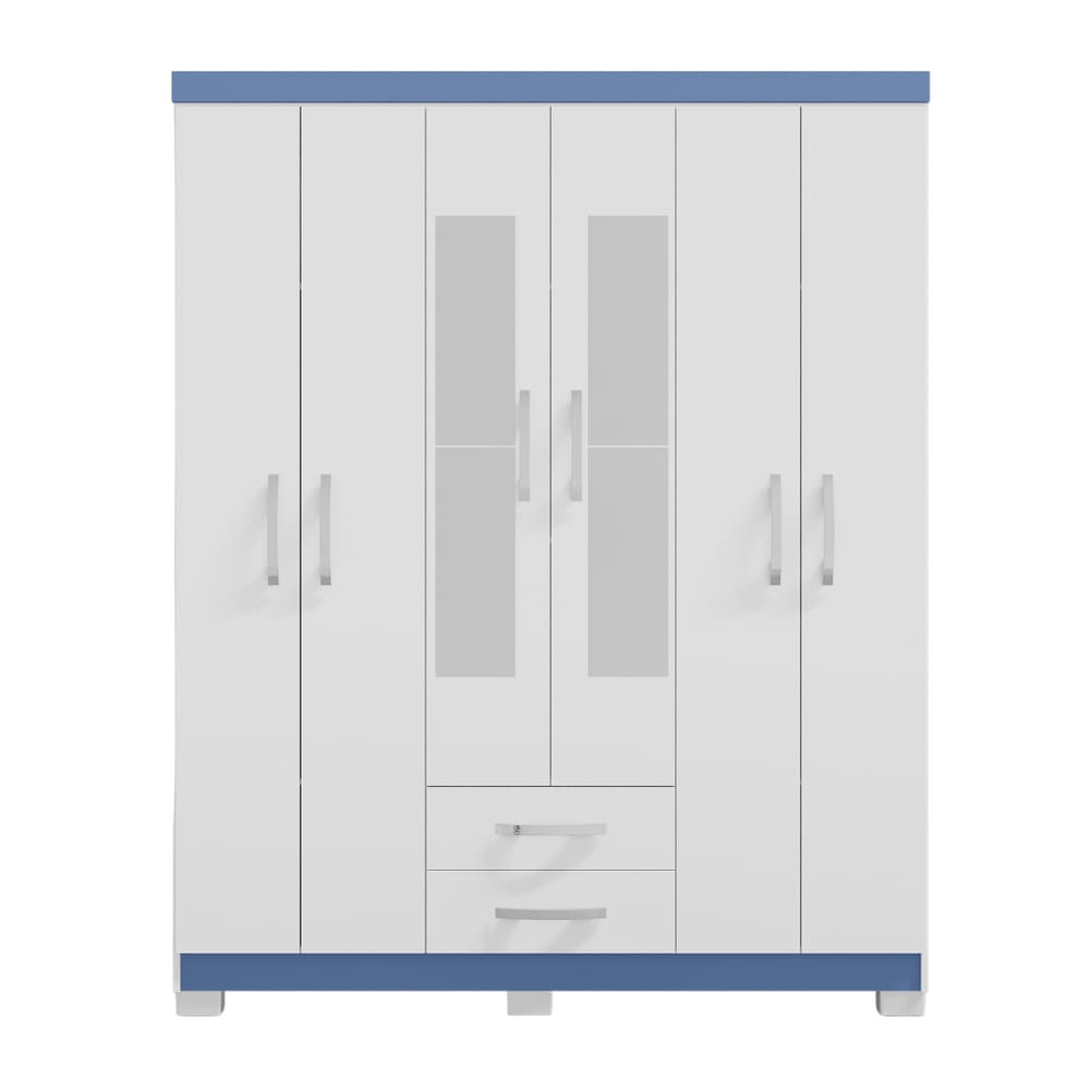 Guarda Roupa Casal Vanessa 6 Portas e 2 Gavetas com Espelho Branco Flex EdeCasaMoveis