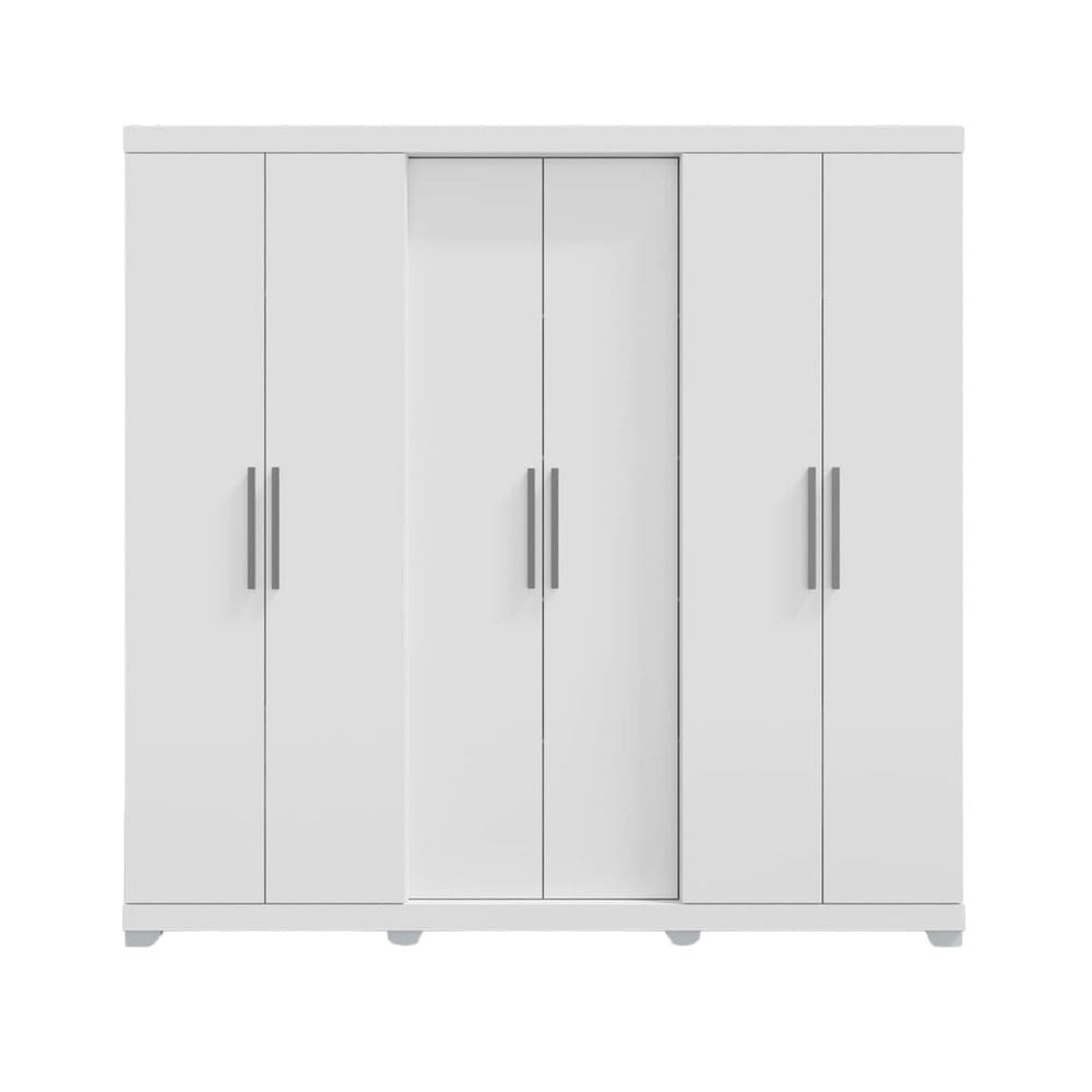 Guarda Roupa Barcelos Casal 6 Portas e 4 Gavetas Sem Espelho Branco EdeCasaMoveis