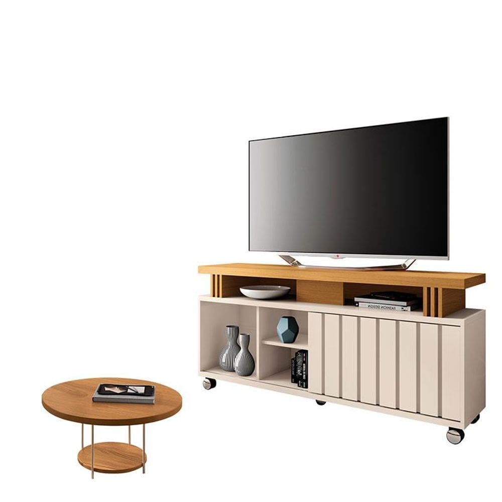 Rack Bancada Rivera 1.3 com Mesa de Centro Sky Off White Cinamomo - HB Móveis