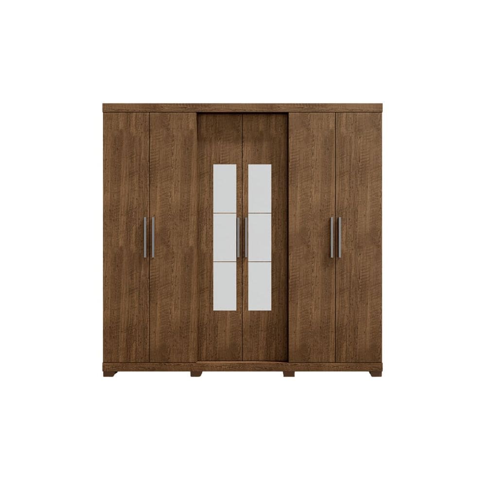 Guarda Roupa Barcelos Casal 6 Portas e 4 Gavetas Com Espelho Malbec EdeCasaMoveis