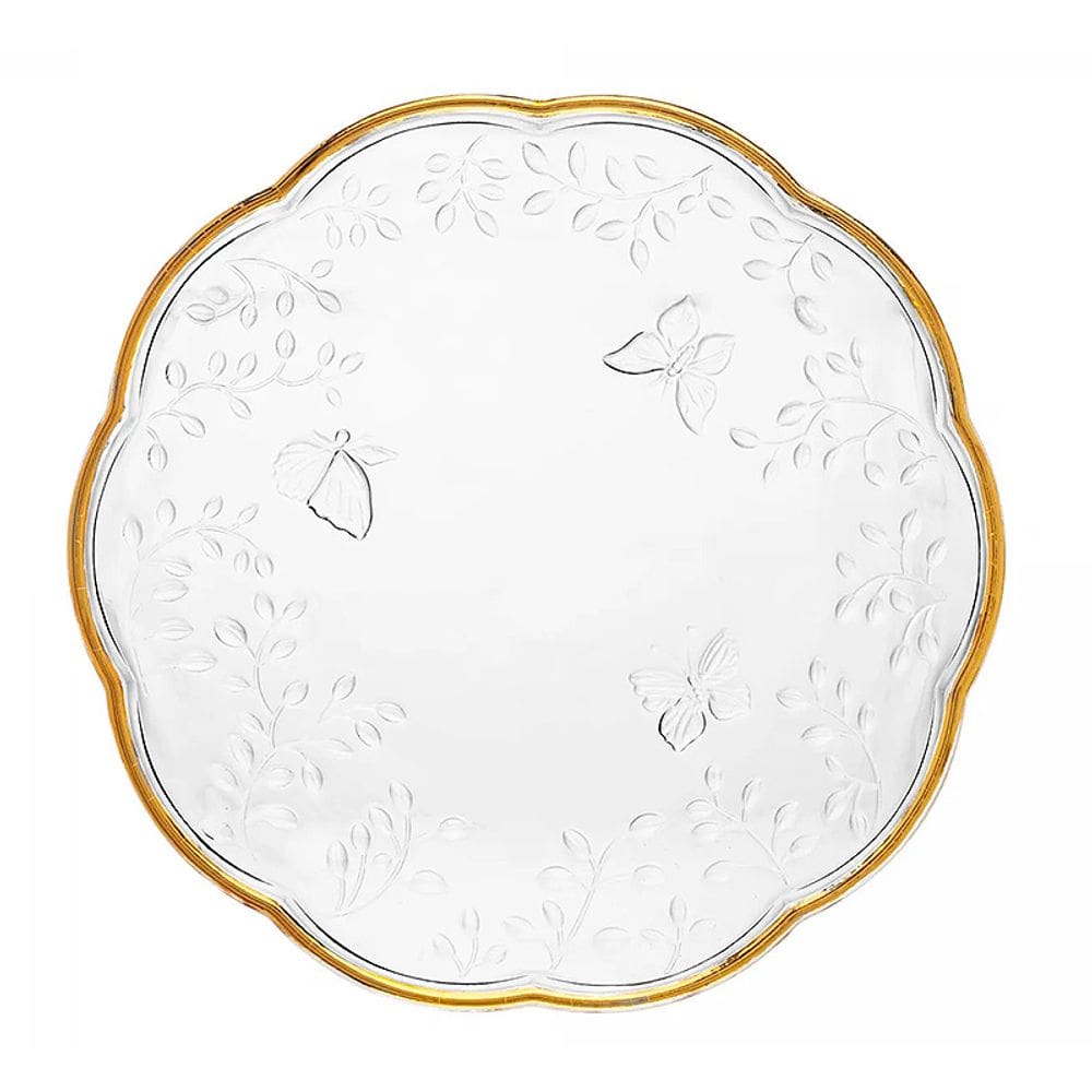Conjunto 6 Pratos Sobremesa New Butterfly Fio de Ouro Cristal 20cm 220864 - Lyor