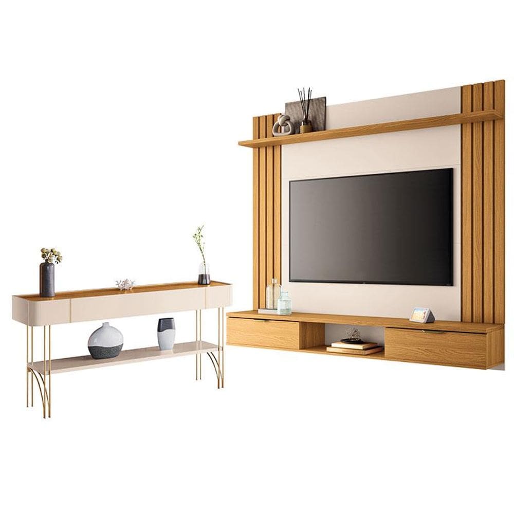 Painel para TV Suspenso Solus e Aparador Vivant Cinamomo Off White - HB Móveis