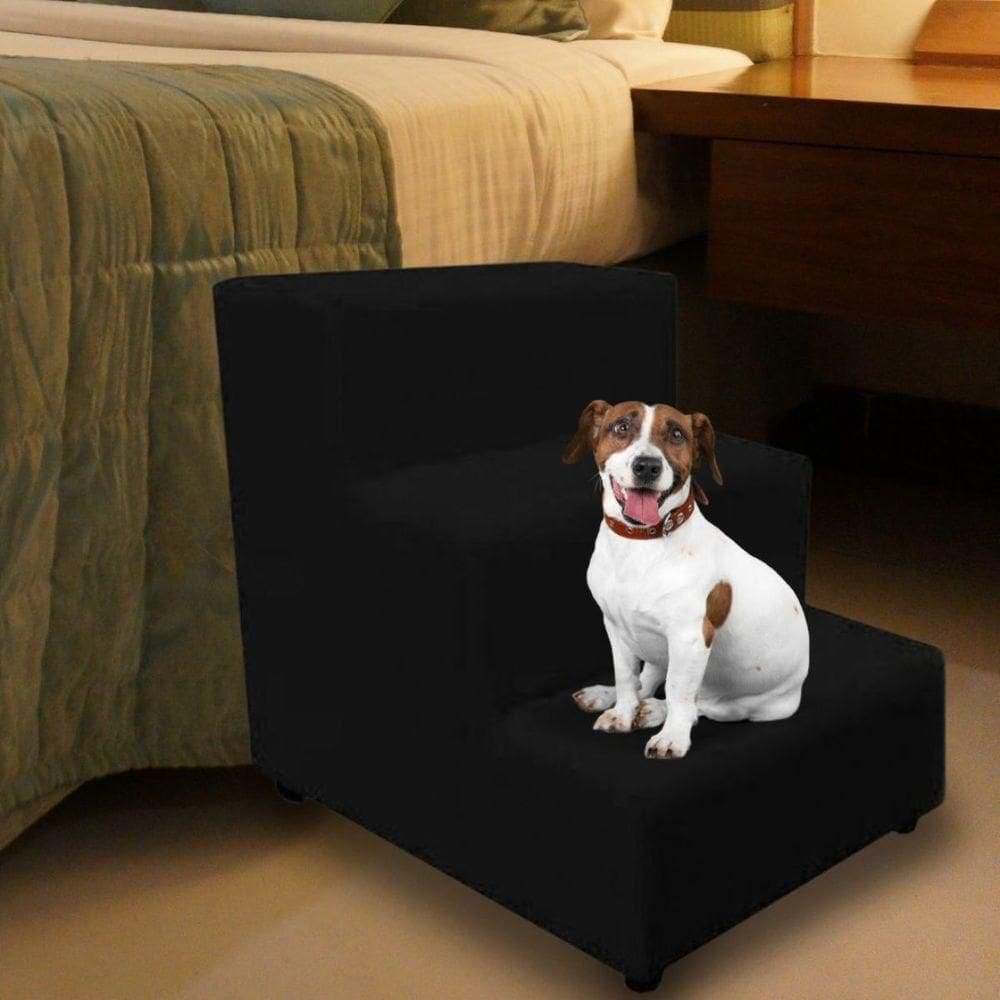 Escada Escadinha Pet Cachorro 3 Degraus Rampa Suede Premium Preto