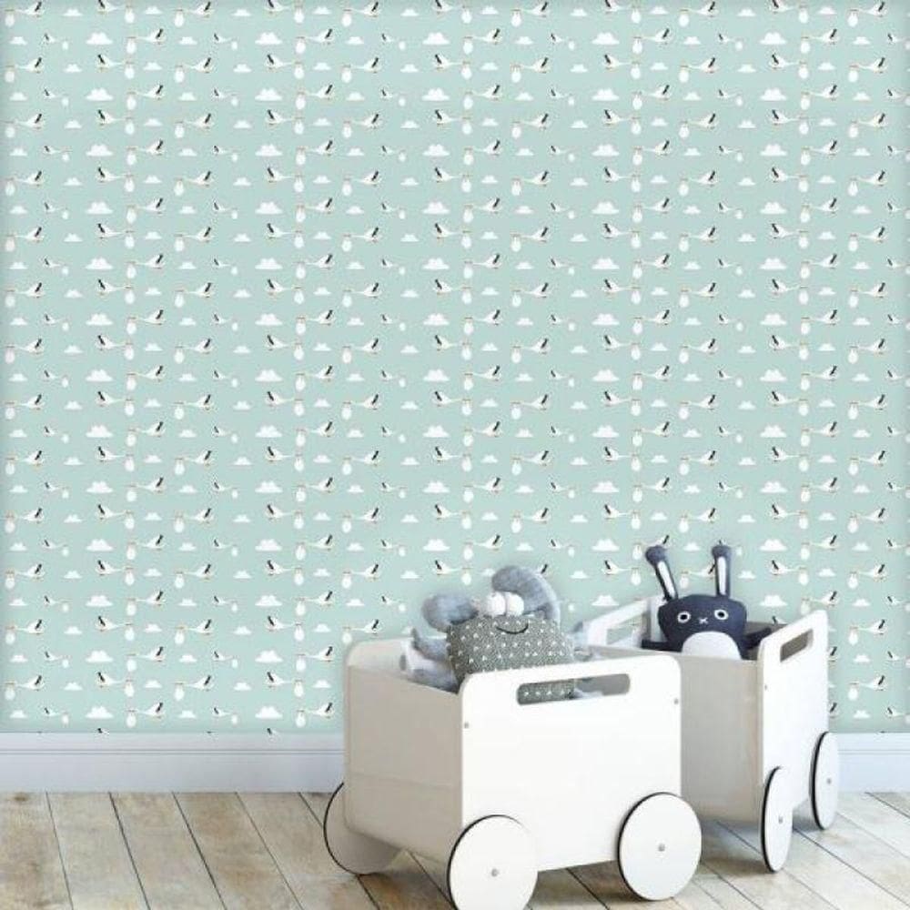 Papel De Parede Infantil Cegonha Bebê