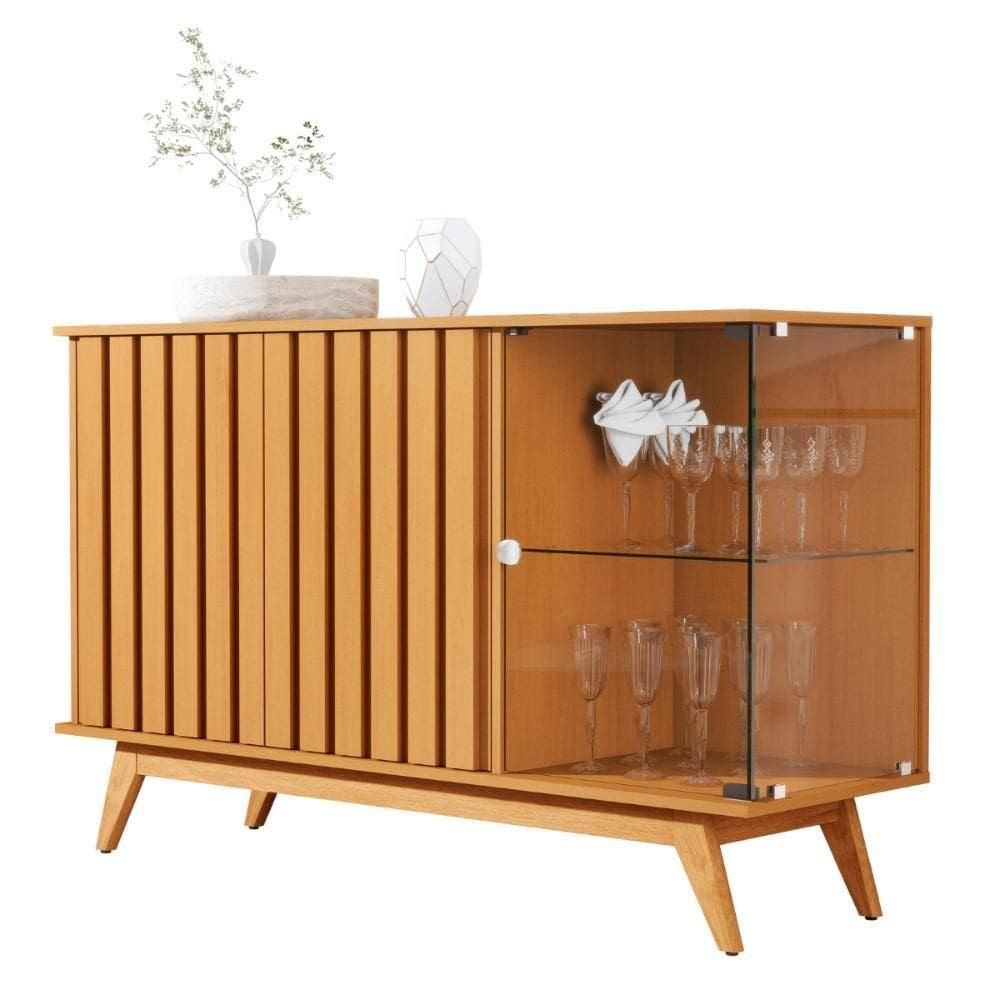 Buffet Ripado Com 3 Portas E Base De Madeira Paris Nature