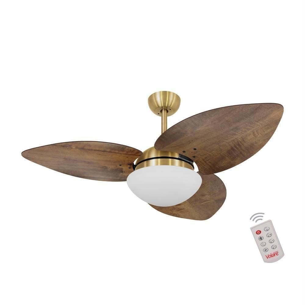 Ventilador De Teto Dormamu Dourado 3 Pás Rádica Imbuia 110V Com Controle