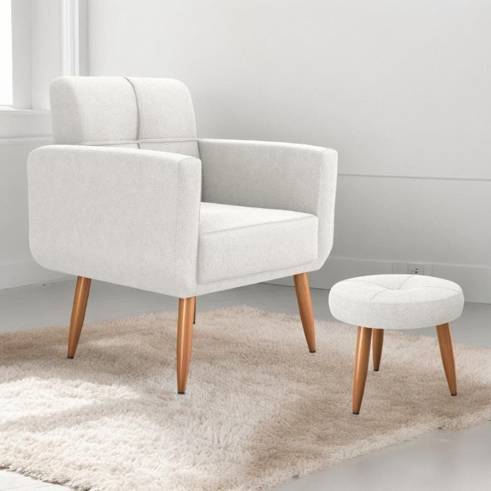 Jogo Poltrona E Puff Para Sala Hazen Boucle Natural