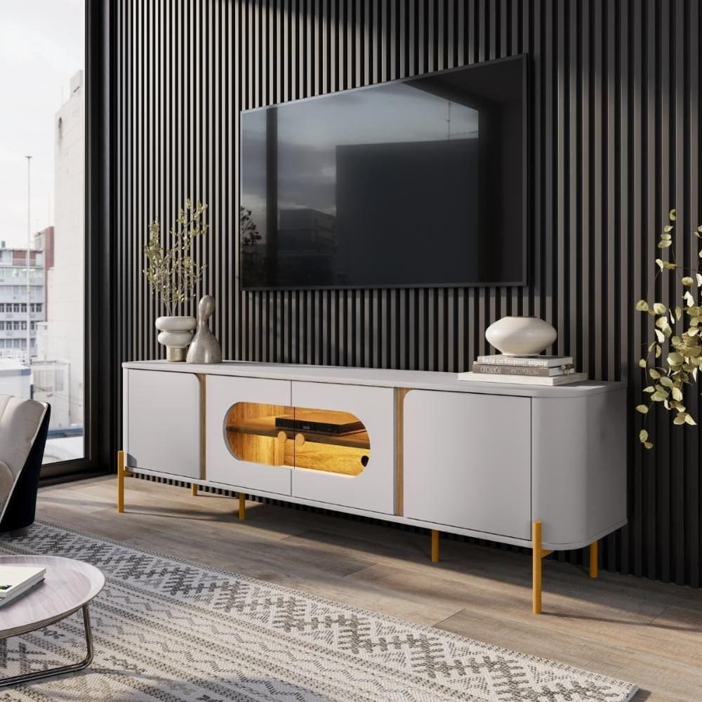 Conjunto Painel E Rack Grécia Naturalle Off White