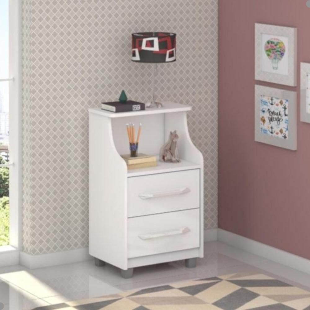 Mesa De Cabeceira 2 Gavetas Topázio Branco