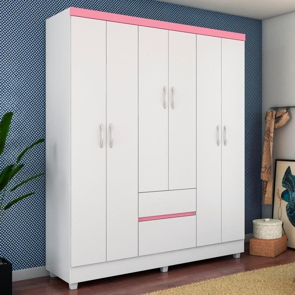 Guarda Roupa Forggia Branco Rosa Branco