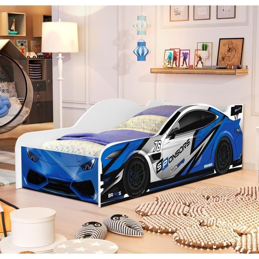 Cama Carro Rally Solteiro Azul Full