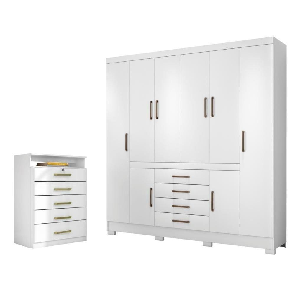 Conjunto Quarto Guarda Roupa E Comoda Trieste Branco